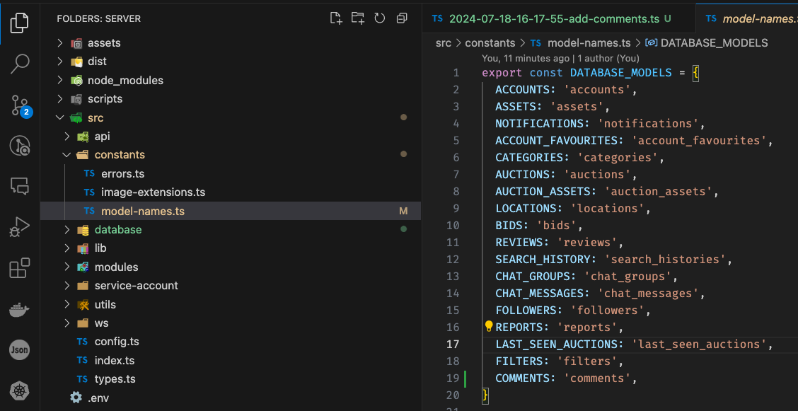 Add database table name